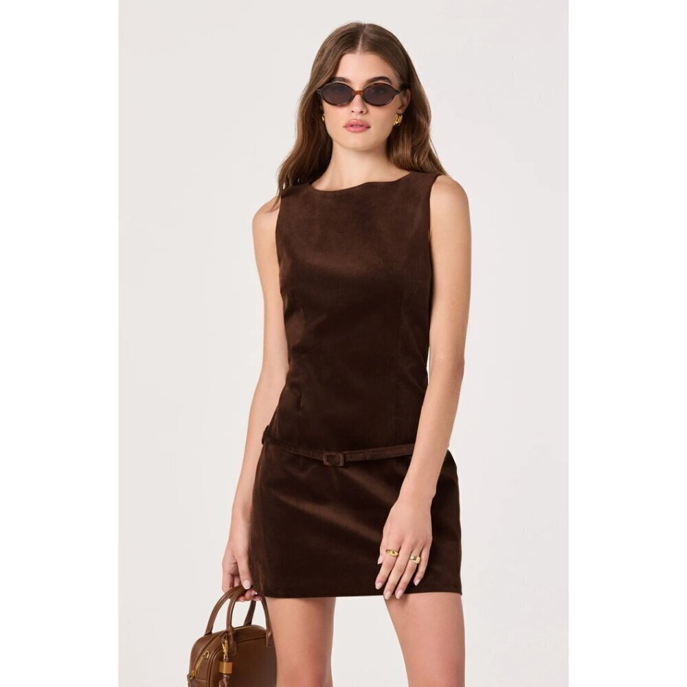ASTR the Label Sleeveless Corduroy Minidress in Camel Size Small